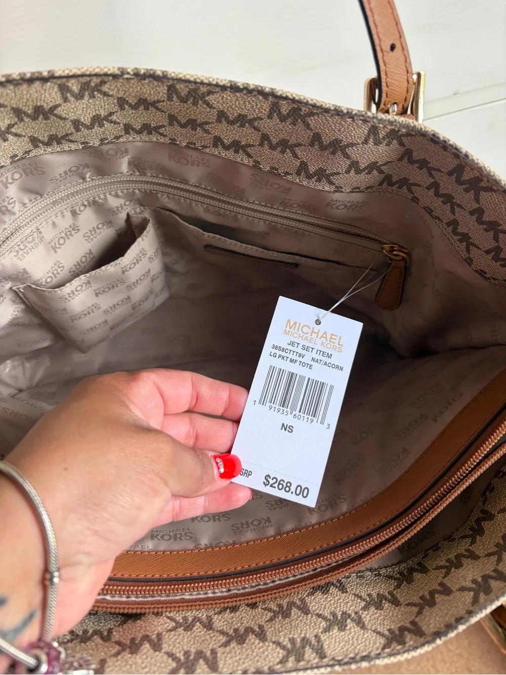 Michael Kors Beige & Brown MK Monogram Tote with Card Pouch